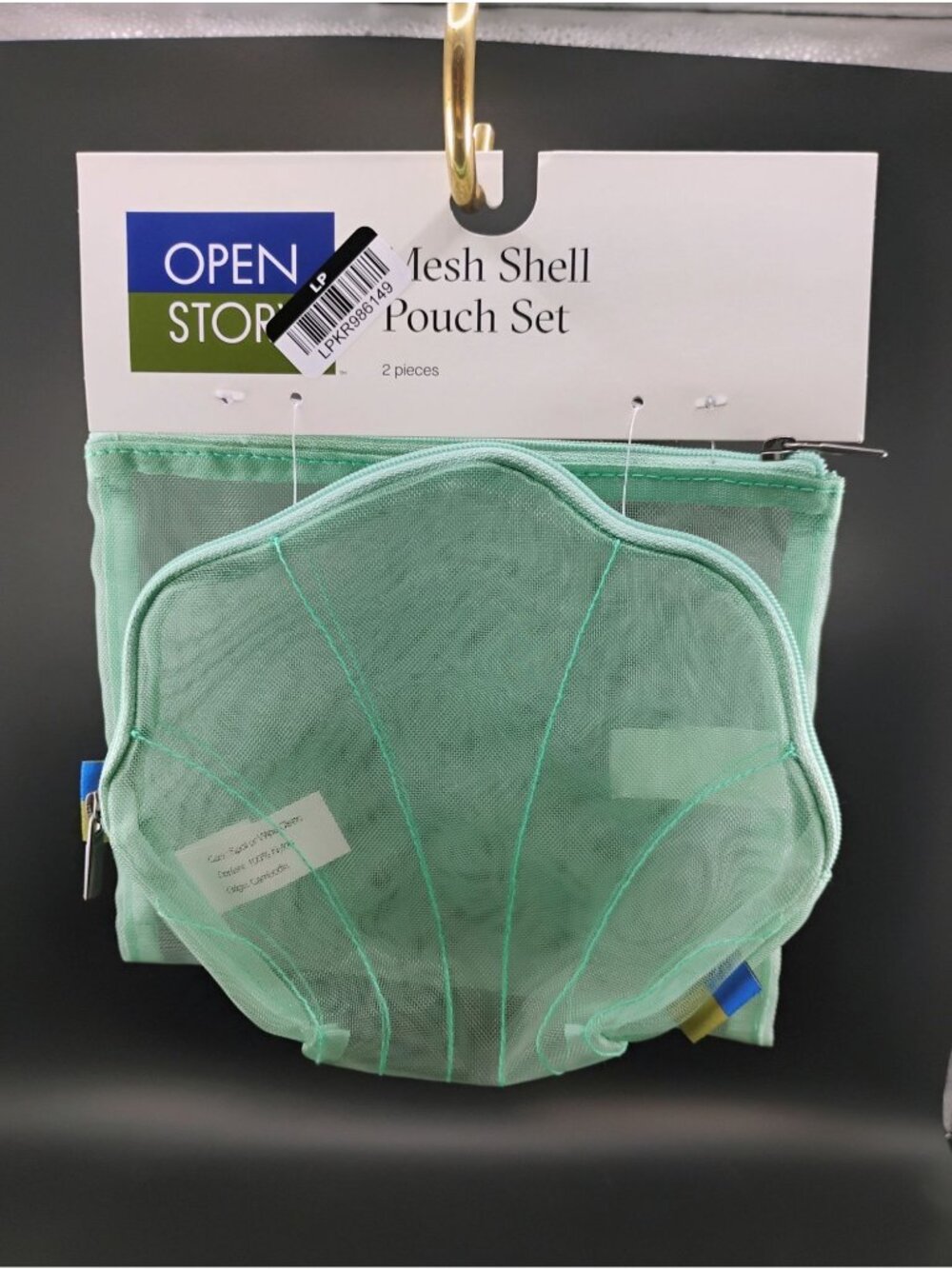 Open Story 2-Piece Mesh Shell Mint Green Nylon Pouch Set
